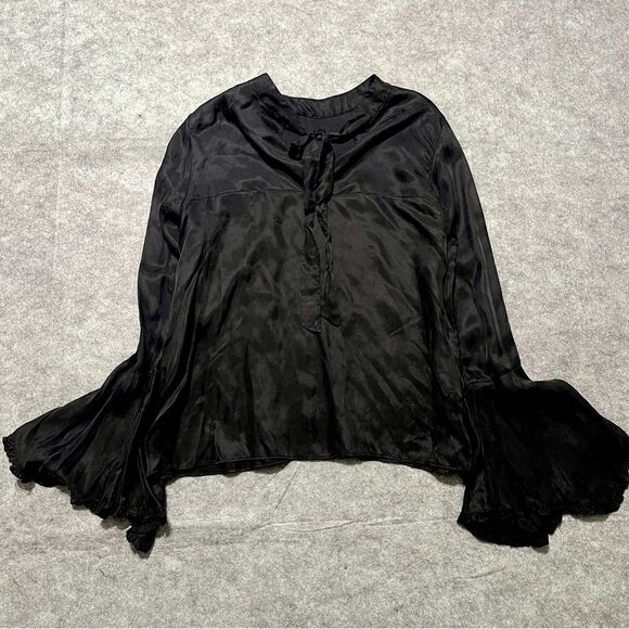 Zara silk satin effect black blouse with bell sleeve size M 2032/115 - Picture 5 of 8